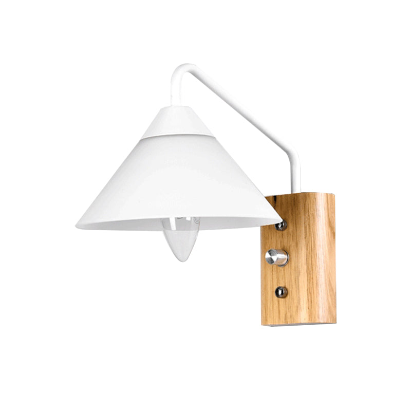 Modern Milk Glass Conical Wall Sconce - 1 Light Wood Base Dining Room Or Corridor