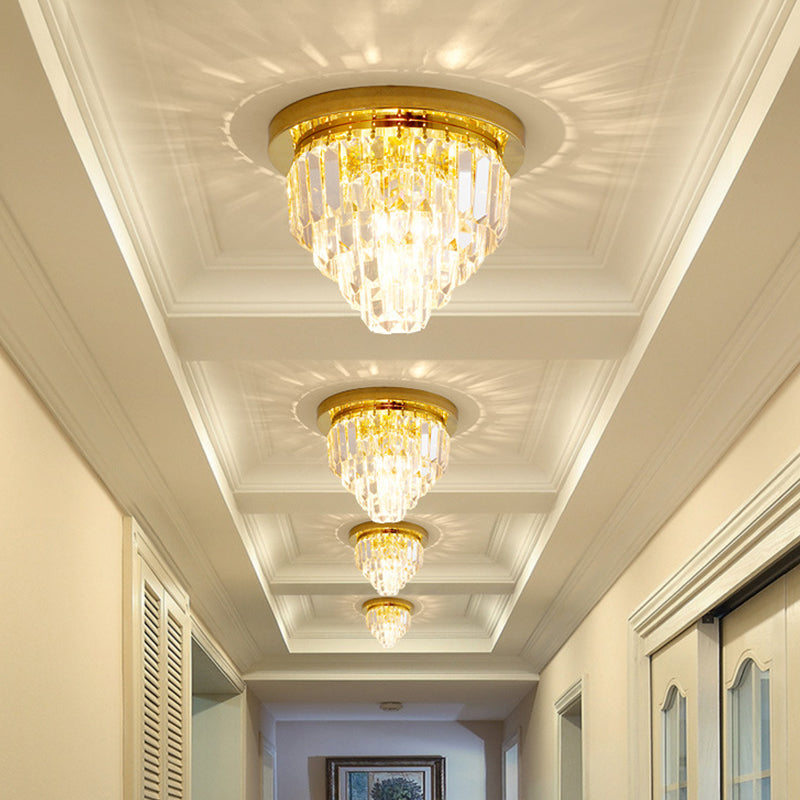 Modern Clear Crystal Flush Mount Ceiling Light with Dome/Cone/Tapered Shape - Ideal for Corridors - 1/3/4 Bulb Lamp