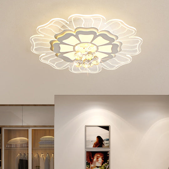 Modern Crystal Blossom LED Flush Mount Ceiling Light Fixture - White, Multiple Sizes Available