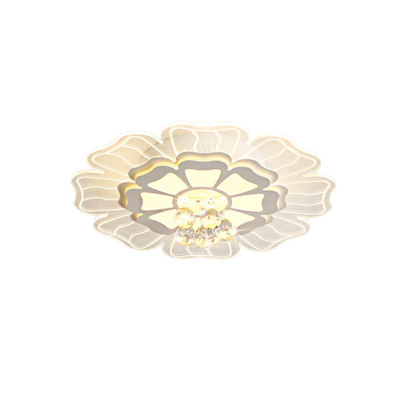 Modern Crystal Blossom LED Flush Mount Ceiling Light Fixture - White, Multiple Sizes Available