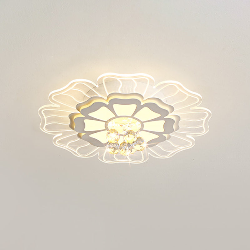 Modern Crystal Blossom LED Flush Mount Ceiling Light Fixture - White, Multiple Sizes Available