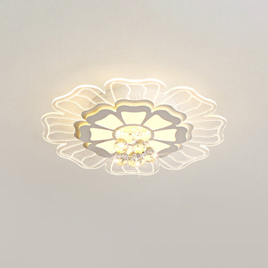 Modern Crystal Blossom LED Flush Mount Ceiling Light Fixture - White, Multiple Sizes Available