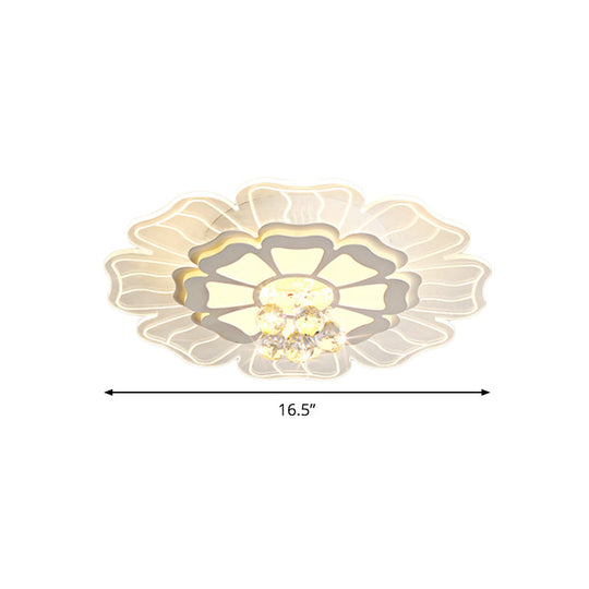 Modern Crystal Blossom LED Flush Mount Ceiling Light Fixture - White, Multiple Sizes Available