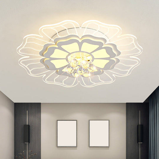 Modern Crystal Blossom LED Flush Mount Ceiling Light Fixture - White, Multiple Sizes Available