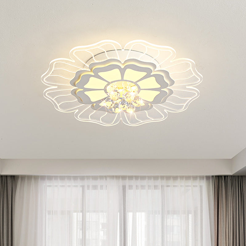 Modern Crystal Blossom LED Flush Mount Ceiling Light Fixture - White, Multiple Sizes Available