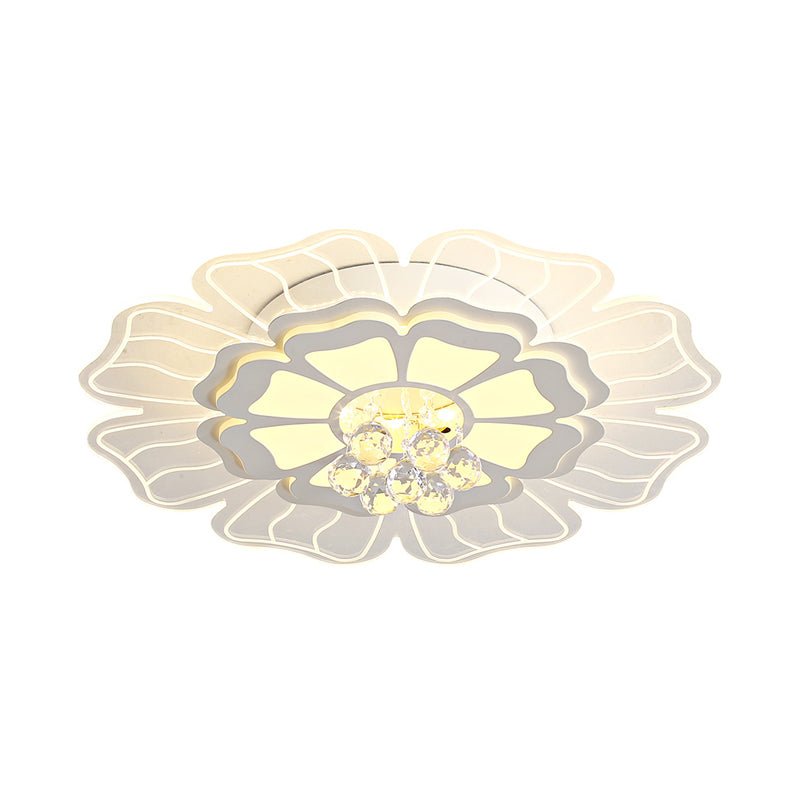 Modern Crystal Blossom LED Flush Mount Ceiling Light Fixture - White, Multiple Sizes Available