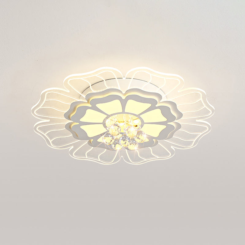 Modern Crystal Blossom LED Flush Mount Ceiling Light Fixture - White, Multiple Sizes Available