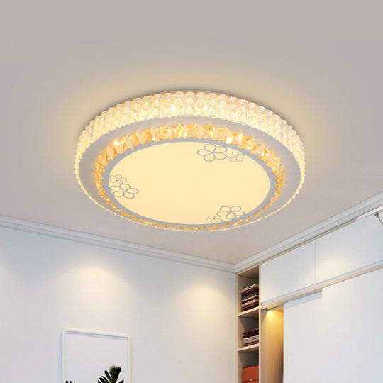 Simple White Crystal Flushmount LED Ceiling Light - Warm/White Lighting for Bedroom