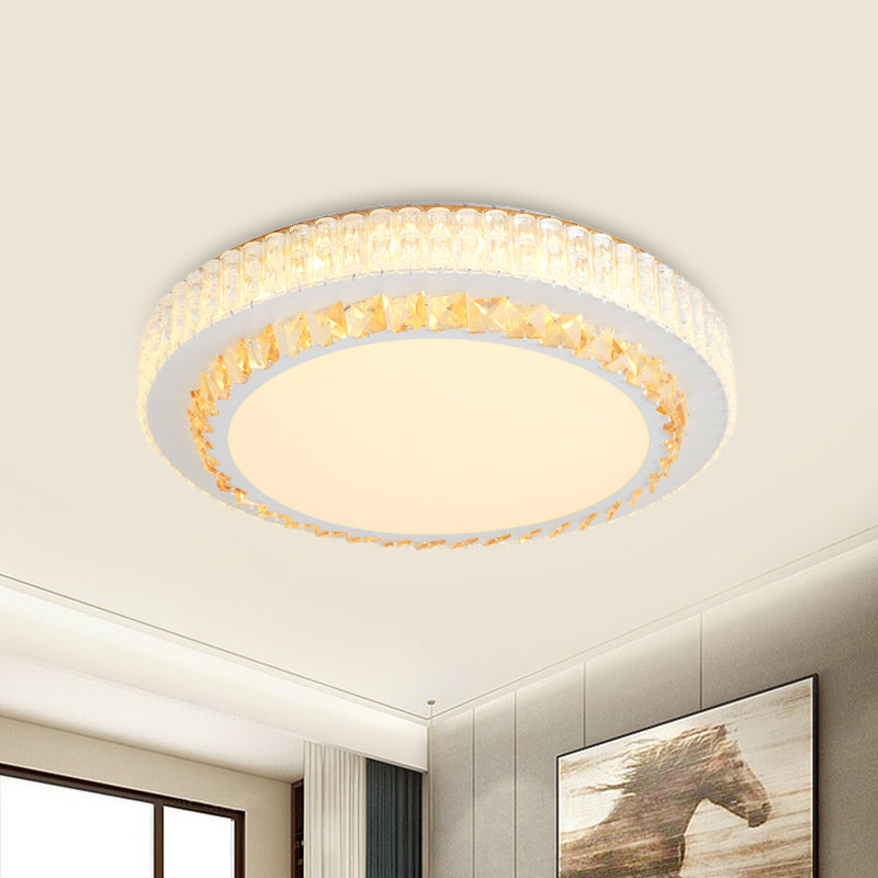 Simple White Crystal Flushmount LED Ceiling Light - Warm/White Lighting for Bedroom