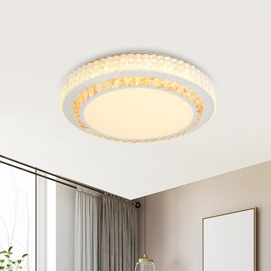 Simple White Crystal Flushmount LED Ceiling Light - Warm/White Lighting for Bedroom