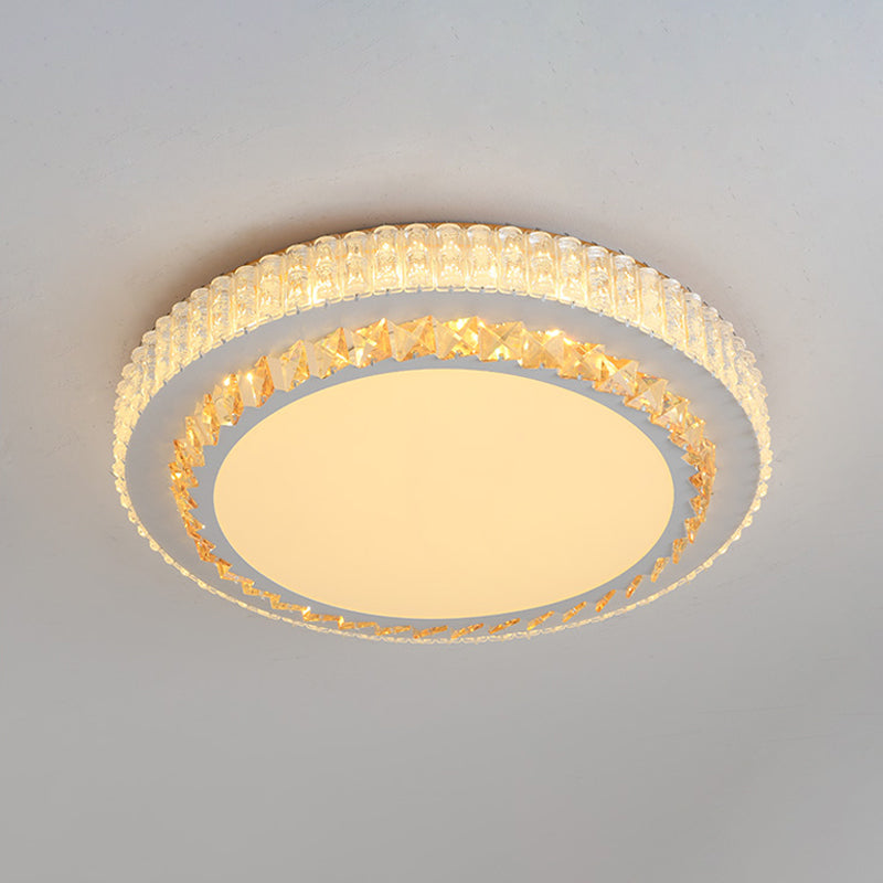 Simple White Crystal Flushmount LED Ceiling Light - Warm/White Lighting for Bedroom