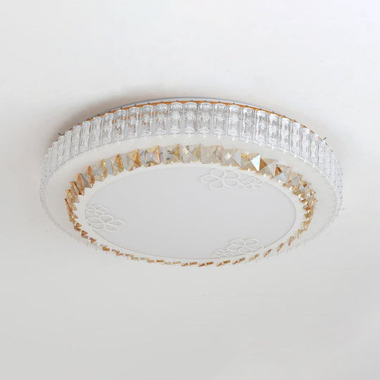 Simple White Crystal Flushmount LED Ceiling Light - Warm/White Lighting for Bedroom