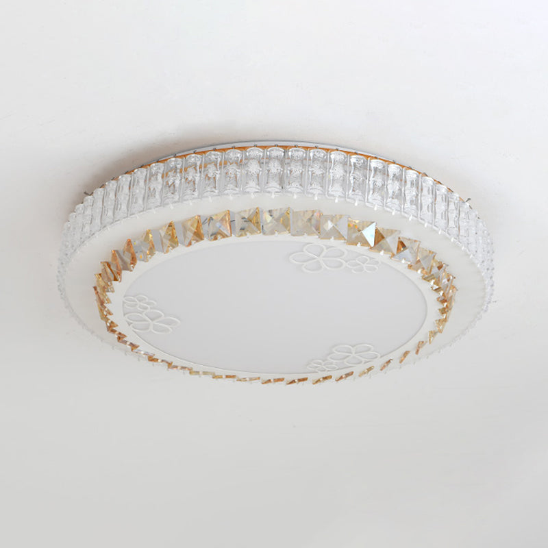 Simple White Crystal Flushmount Led Ceiling Light - Warm/White Lighting For Bedroom