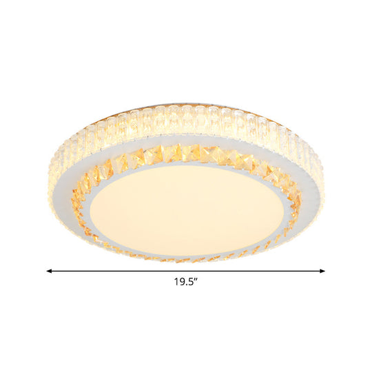 Simple White Crystal Flushmount LED Ceiling Light - Warm/White Lighting for Bedroom