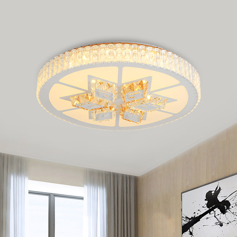 Simple White Crystal Flushmount LED Ceiling Light - Warm/White Lighting for Bedroom