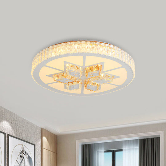 Simple White Crystal Flushmount LED Ceiling Light - Warm/White Lighting for Bedroom