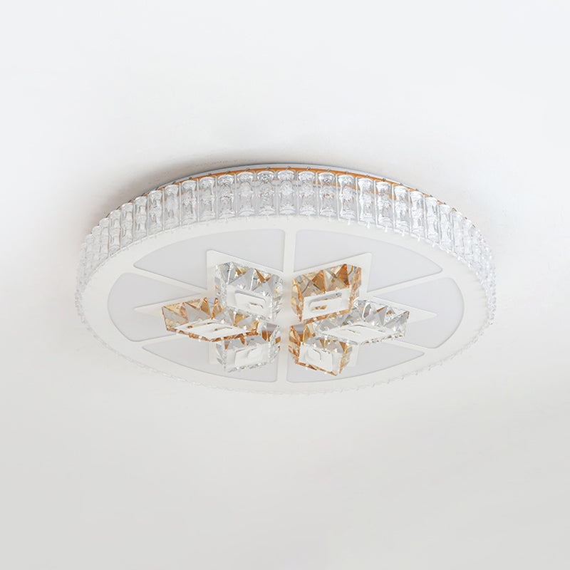 Simple White Crystal Flushmount LED Ceiling Light - Warm/White Lighting for Bedroom