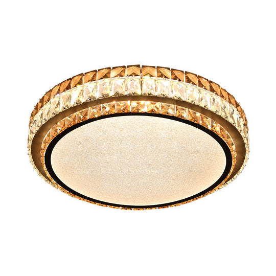 Beveled Cut Crystal White LED Flushmount Ceiling Light Fixture - Simplicity Round Design