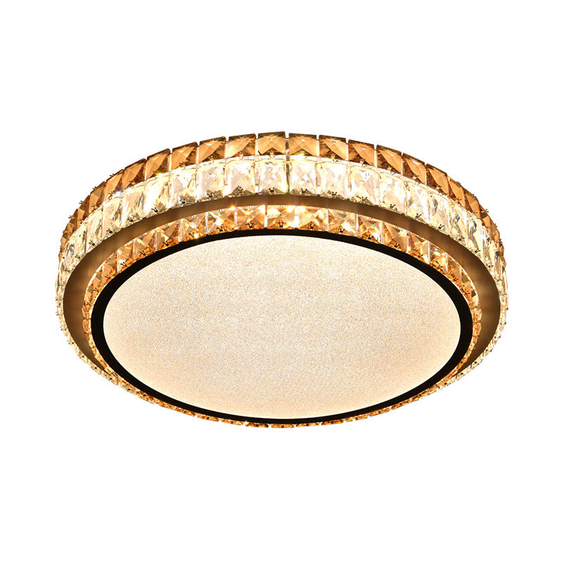 Beveled Cut Crystal White Led Flushmount Ceiling Light Fixture - Simplicity Round Design