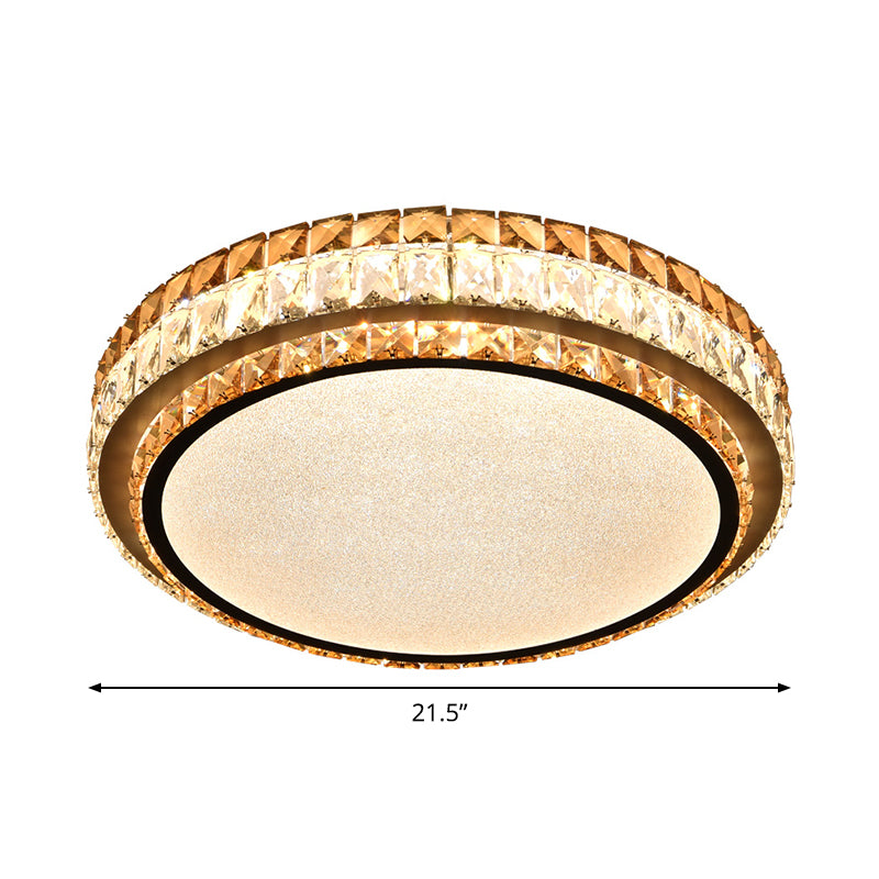 Beveled Cut Crystal White LED Flushmount Ceiling Light Fixture - Simplicity Round Design