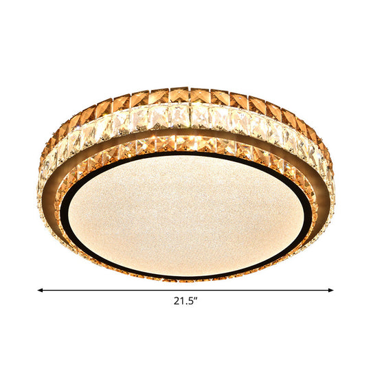 Beveled Cut Crystal White LED Flushmount Ceiling Light Fixture - Simplicity Round Design