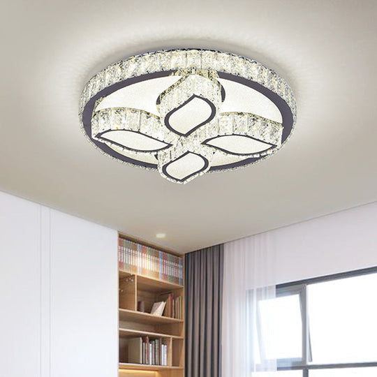 Clear Cut Crystal LED Flushmount Ceiling Light - Modern Leaf Design for Bedroom Lighting