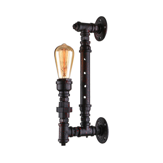 Industrial Wrought Iron Wall Sconce With Bronze Finish & Water Pipe - 1-Light Indoor Lighting