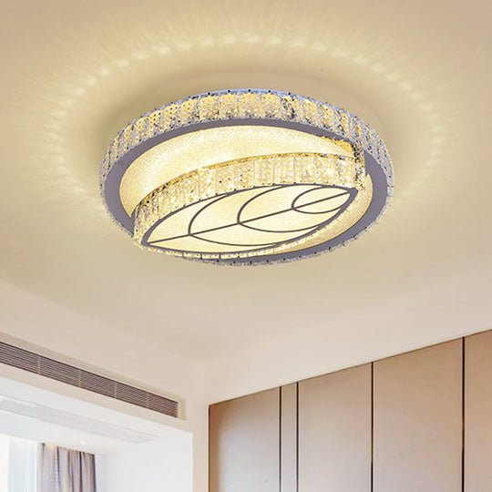 Clear Cut Crystal LED Flushmount Ceiling Light - Modern Leaf Design for Bedroom Lighting