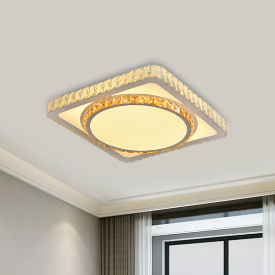 Contemporary Led Flush Mount Bedroom Ceiling Lamp With Crystal Shade - White