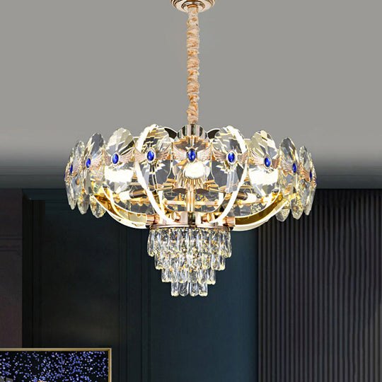 Modern LED Chandelier with Crystal Shade - Gold Oblong Pendant Light