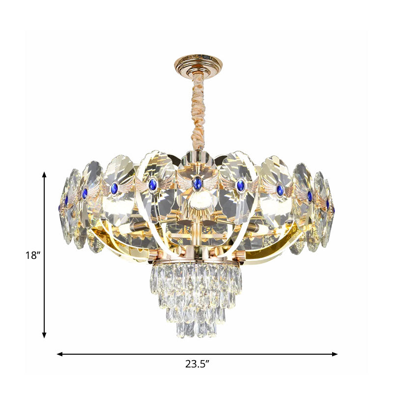 Modern LED Chandelier with Crystal Shade - Gold Oblong Pendant Light