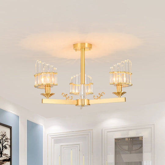 Postmodern Crystal Curved Flush Chandelier 3/6-Head Gold Ceiling Light for Dining Room