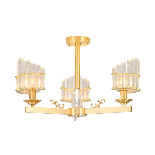 Postmodern Crystal Curved Flush Chandelier 3/6-Head Gold Ceiling Light for Dining Room