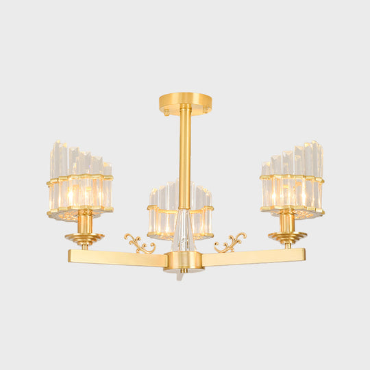 Postmodern Crystal Curved Flush Chandelier 3/6-Head Gold Ceiling Light for Dining Room