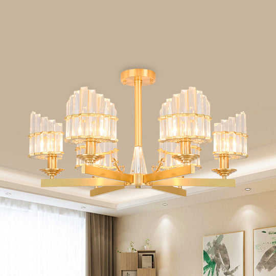 Postmodern Crystal Curved Flush Chandelier 3/6-Head Gold Ceiling Light for Dining Room