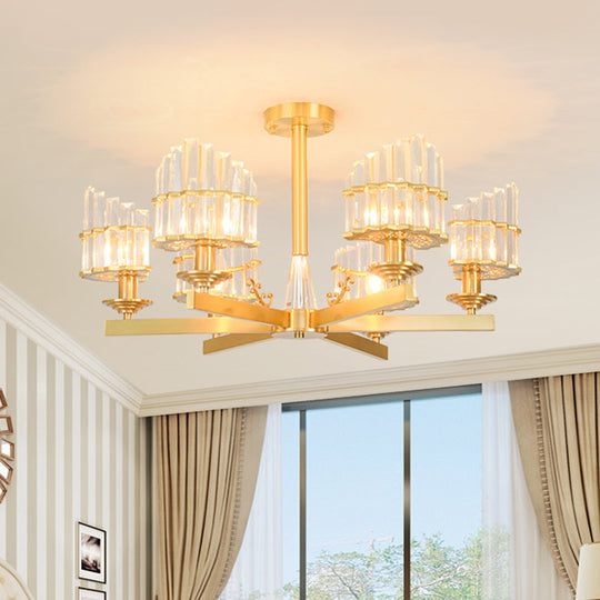 Postmodern Crystal Curved Flush Chandelier 3/6-Head Gold Ceiling Light for Dining Room