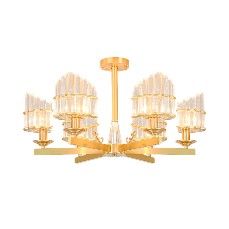 Postmodern Crystal Curved Flush Chandelier 3/6-Head Gold Ceiling Light for Dining Room