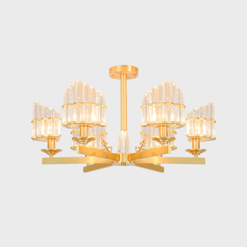 Postmodern Crystal Curved Flush Chandelier 3/6-Head Gold Ceiling Light for Dining Room