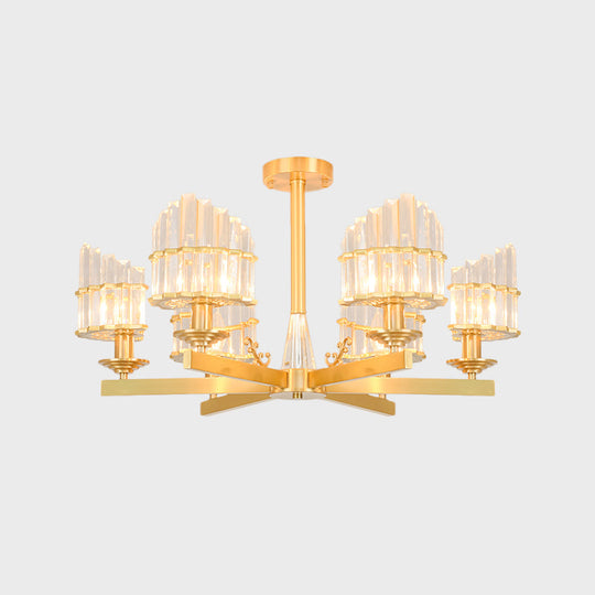 Postmodern Crystal Curved Flush Chandelier 3/6-Head Gold Ceiling Light for Dining Room