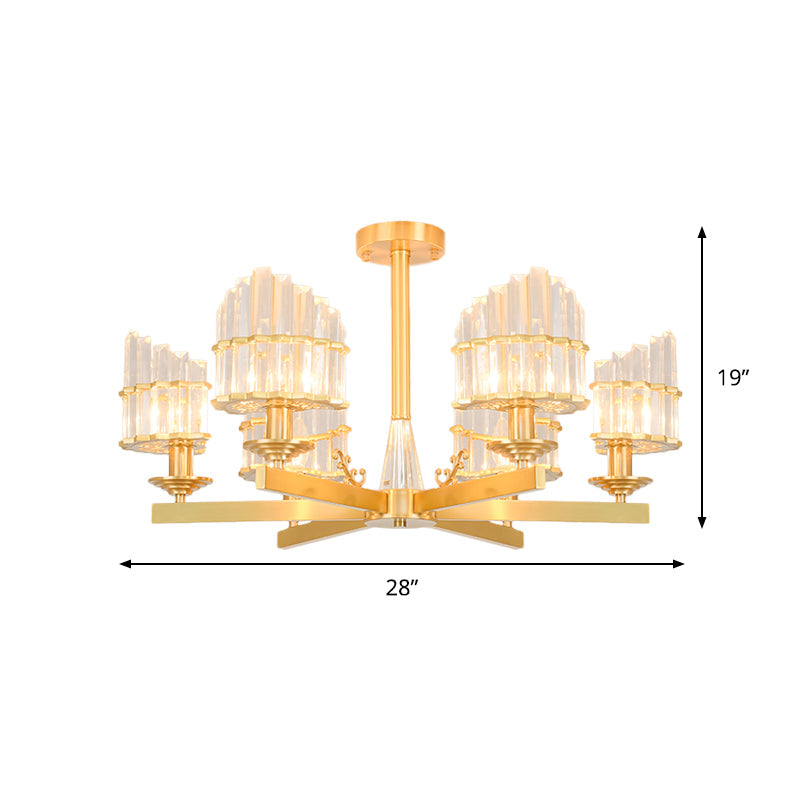 Postmodern Crystal Curved Flush Chandelier 3/6-Head Gold Ceiling Light for Dining Room