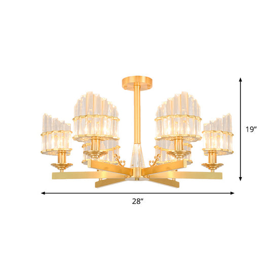 Postmodern Crystal Curved Flush Chandelier 3/6-Head Gold Ceiling Light For Dining Room