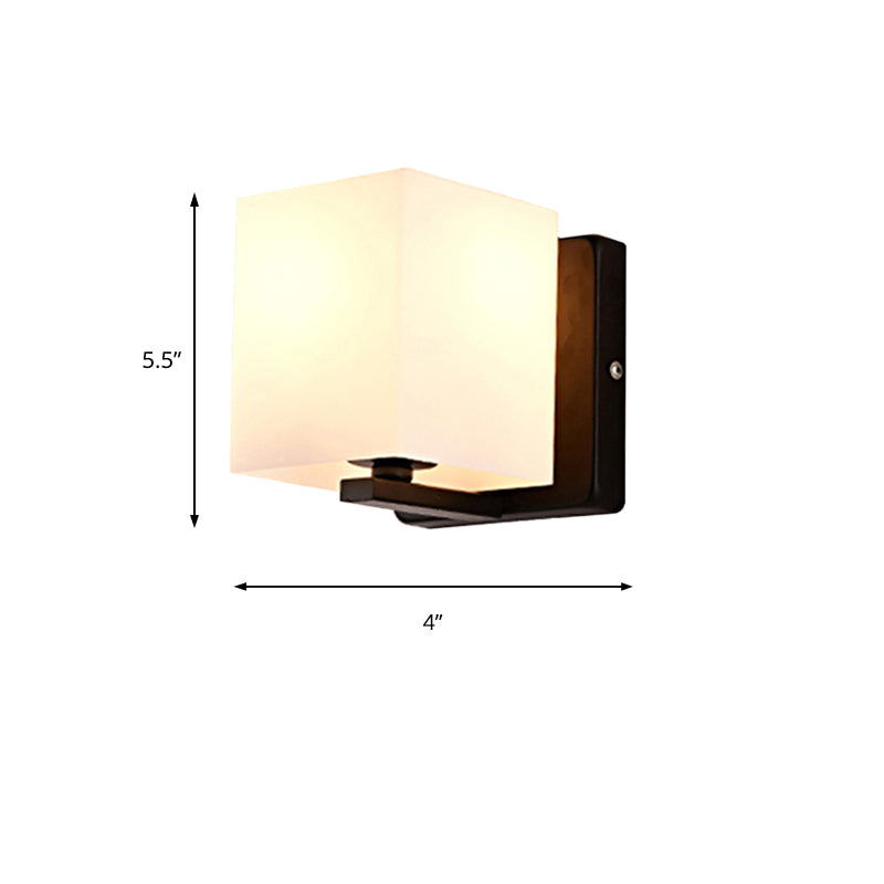 Modern 1-Light White Shade Sconce With Black Base Milk Glass Wall For Living Room