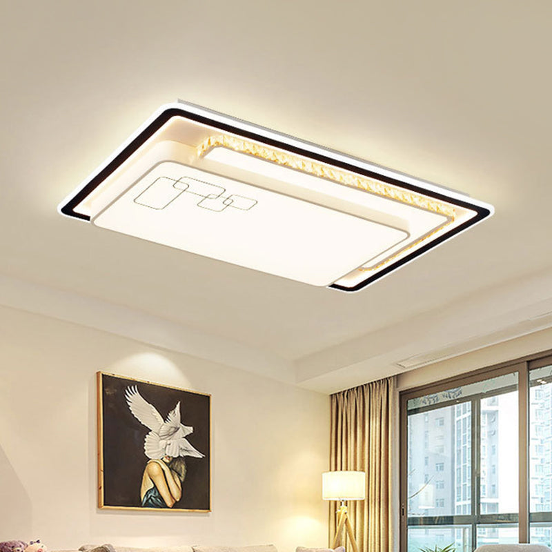 Modern Oversized Led Ceiling Lamp With Crystal Accent & Warm/White Light