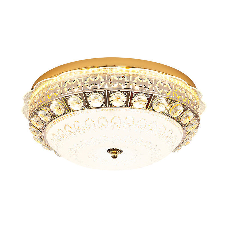 Classic Crystal Bowl Flush Ceiling Light - Led Mount Fixture White 16/19.5 Wide Bedroom Lighting