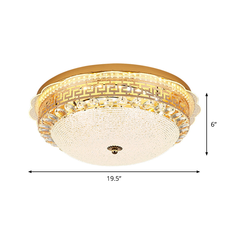 16/19.5 W Led Flush Mount Lighting With White Glass Bowl & Crystal Accent - Simple Elegant Ceiling