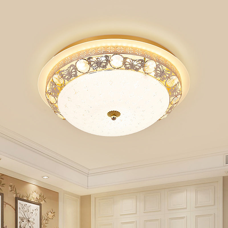 Crystal Ceiling Lamp in Gold: Simple Bowl Shape, LED Flush Mount, 16"/19.5" Wide