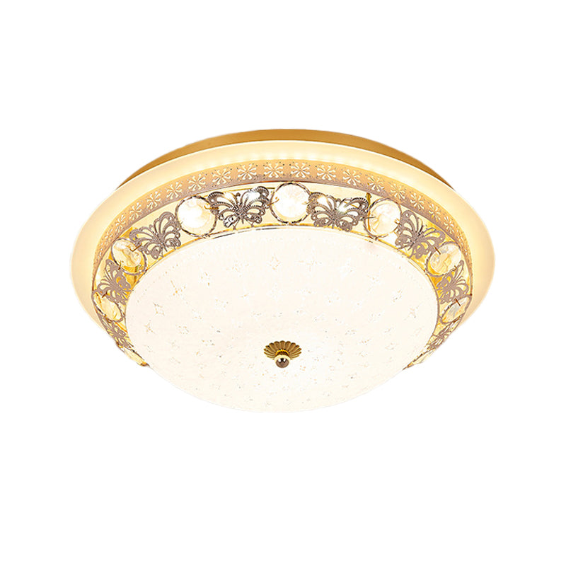 Crystal Ceiling Lamp in Gold: Simple Bowl Shape, LED Flush Mount, 16"/19.5" Wide