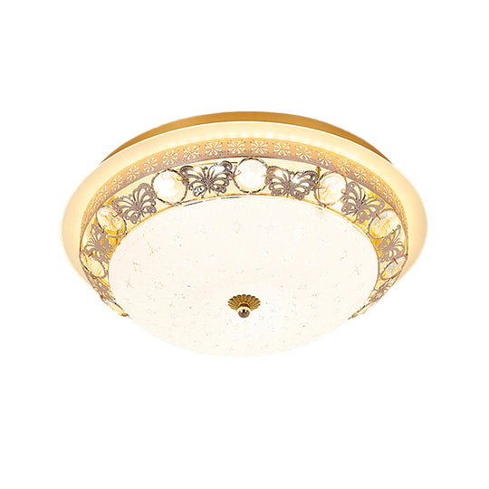 Crystal Ceiling Lamp In Gold: Simple Bowl Shape Led Flush Mount 16/19.5 Wide