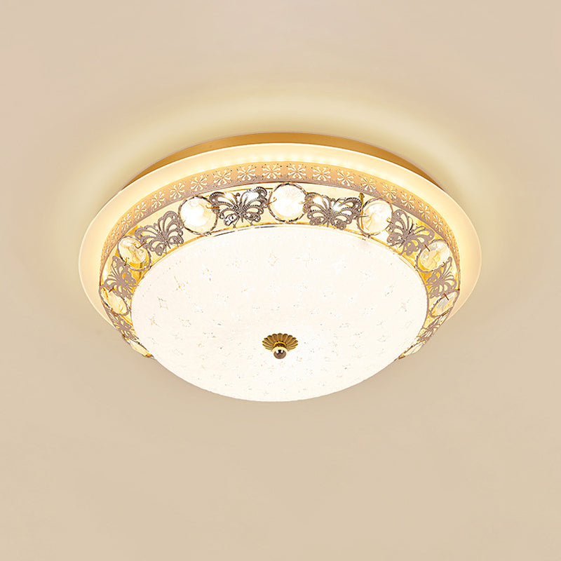 Crystal Ceiling Lamp in Gold: Simple Bowl Shape, LED Flush Mount, 16"/19.5" Wide