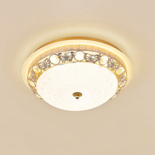 Crystal Ceiling Lamp in Gold: Simple Bowl Shape, LED Flush Mount, 16"/19.5" Wide